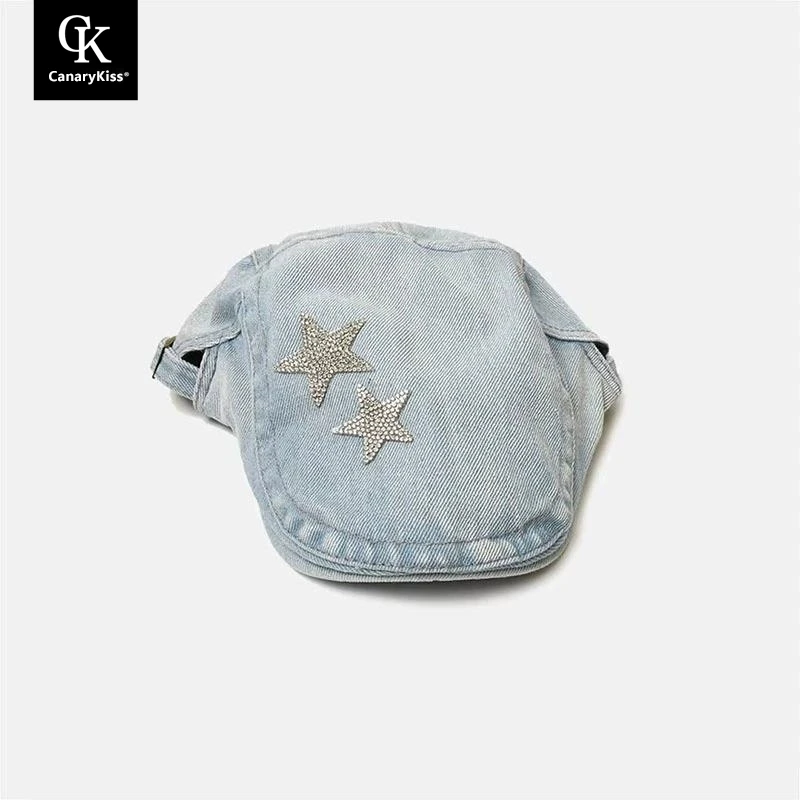 Canary Kiss星星牛仔前进帽女秋季甜酷风做旧水洗贝雷帽子显脸小