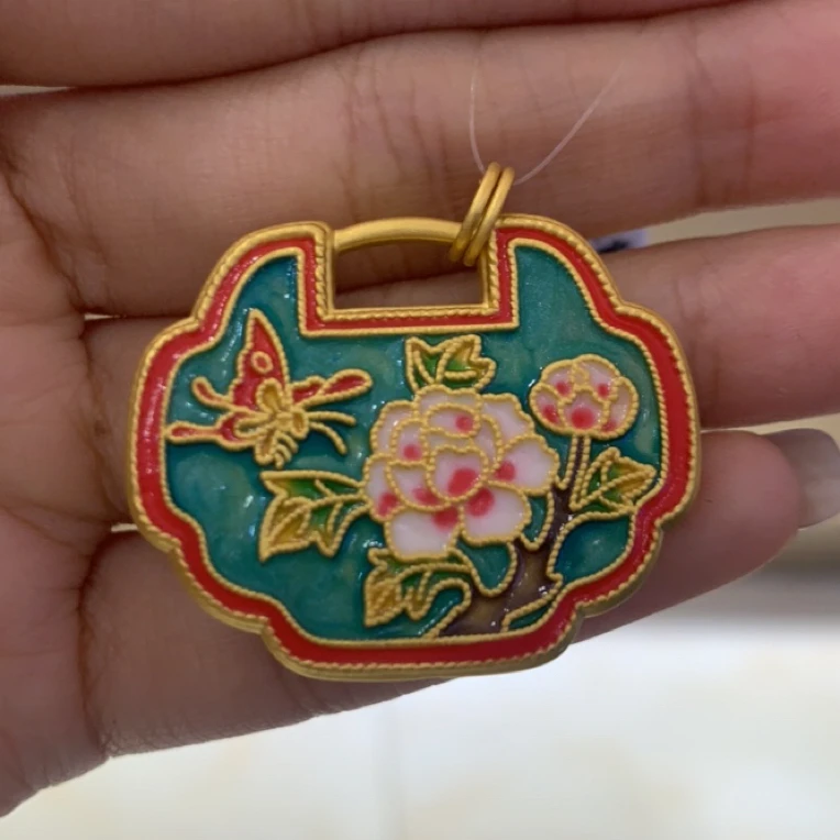 【秀秀专享】足金999 高工5D花开富贵锁包吊坠NN