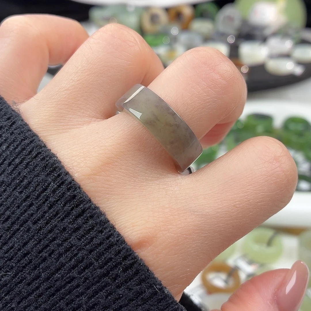 和田玉未镶嵌戒指S22飘紫直切18.8