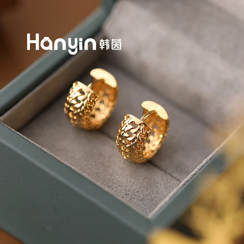 铜合金合成锆石耳饰 小香风镂空链条设计时尚气质百搭耳扣耳环AAA