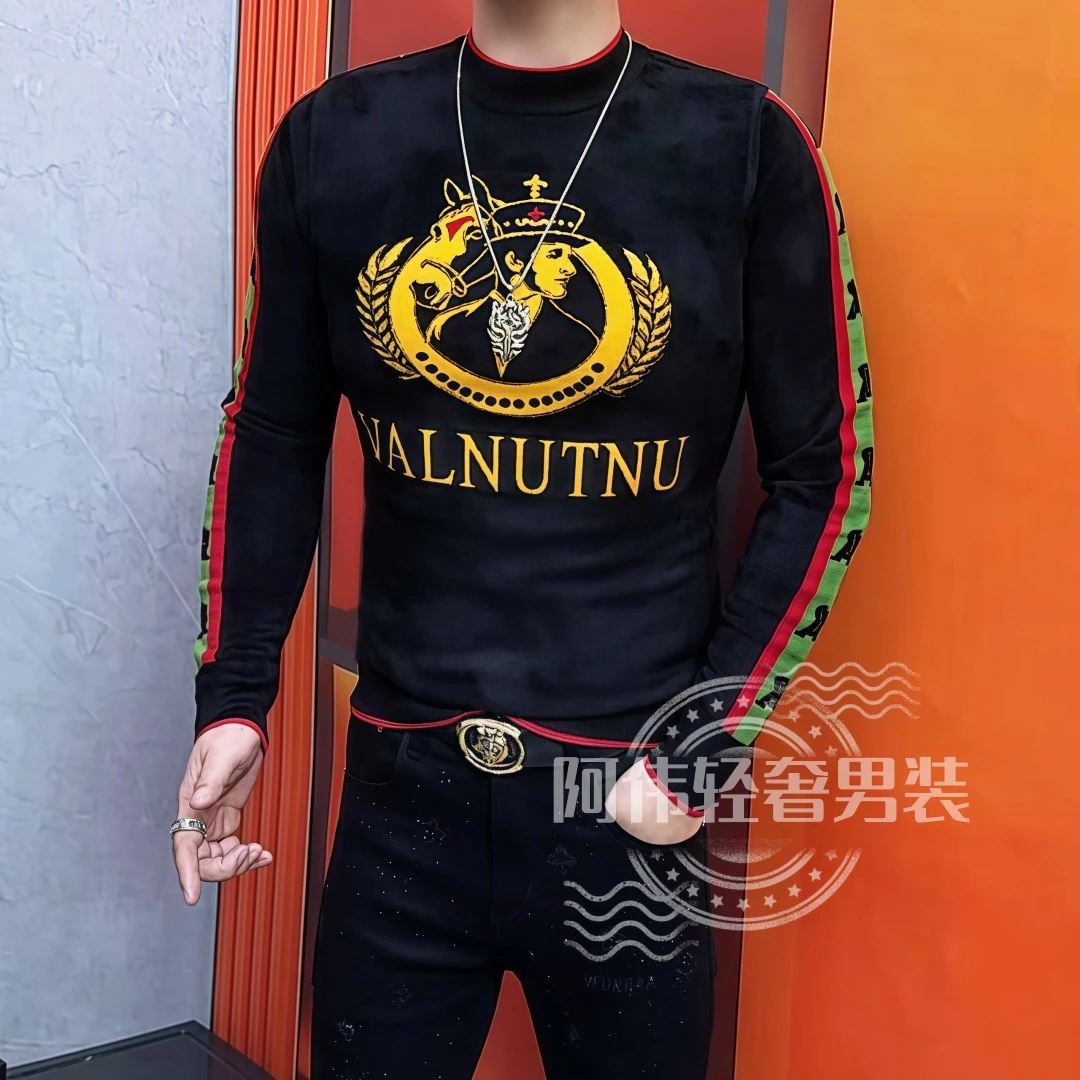 阿伟家冬季圆领长袖针织毛衣男时尚高品质修身保暖网红款打底衫潮