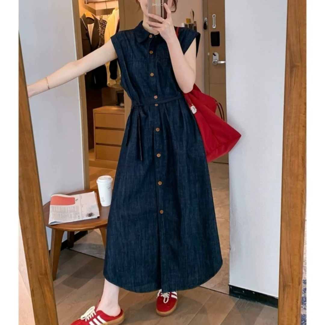 NICE圈圈、气质感薄款牛仔连衣裙可收腰可开衫A2665