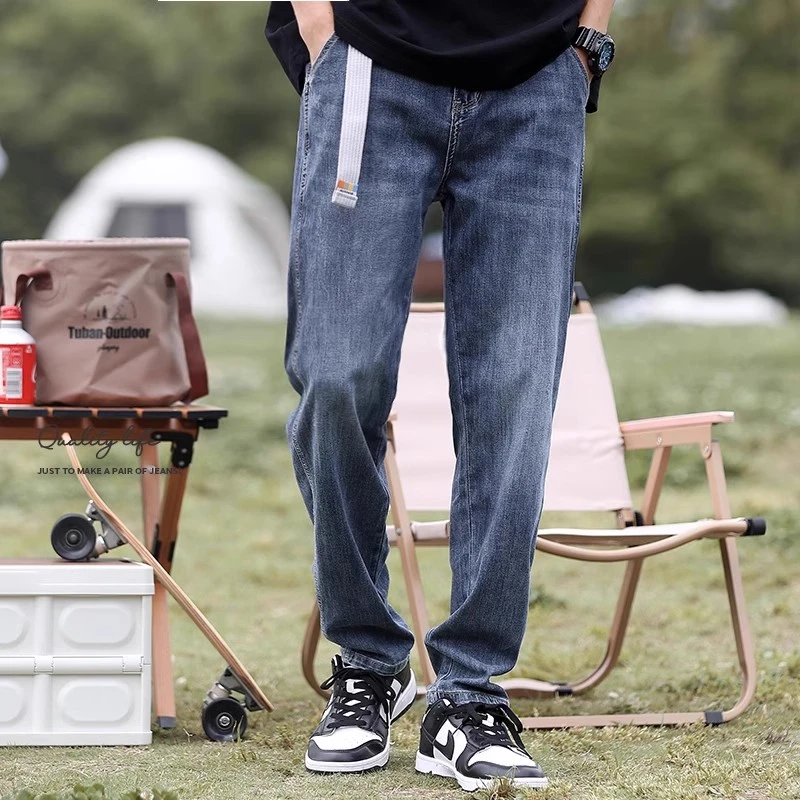潮牌新款锥形牛仔裤男士宽松直筒休闲2025秋季薄款百搭时尚长裤子