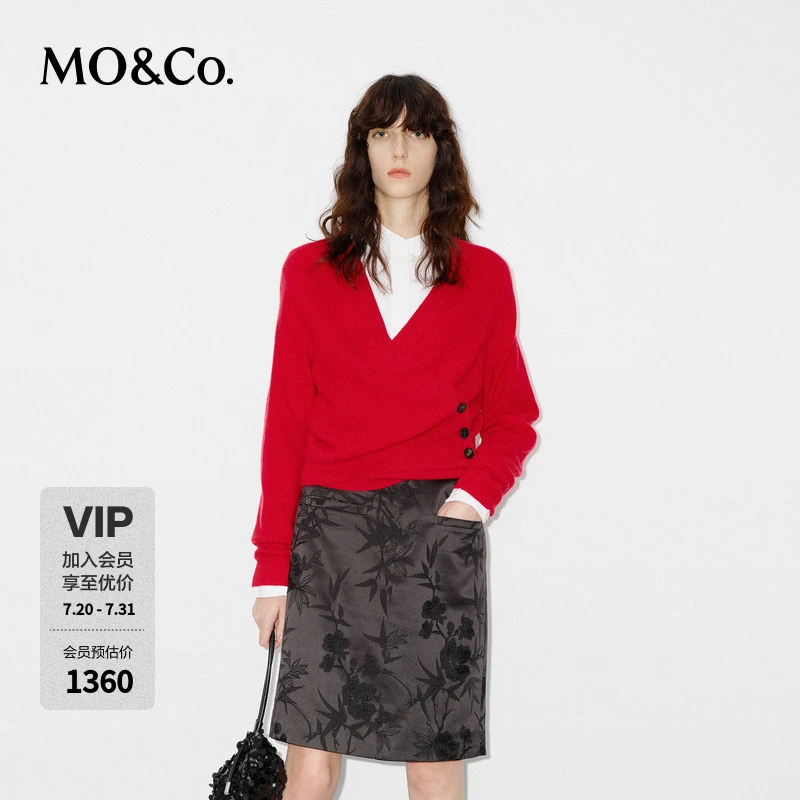 MOCO毛衣冬绵羊毛×山羊绒斜襟V领针织衫开衫MBD4SWT047