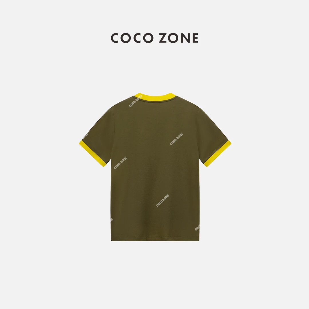 COCO ZONE 刘一一"撞色T"撞色圆领短袖T恤字母设计上衣 CC1B0781