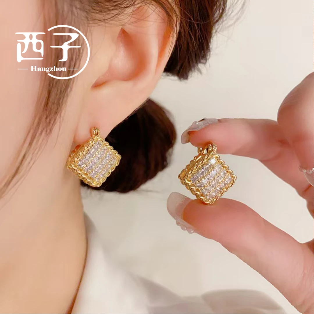 西子饰品镀18K金【星耀双面菱形耳扣】高级感2025爆款手工款耳环