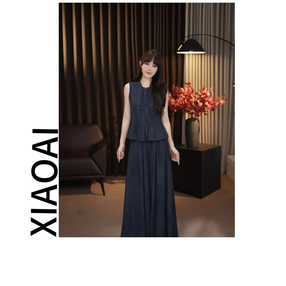 [XIAOAI]F106初夏新款2025高级气质显瘦设计感马甲+裤裙套装