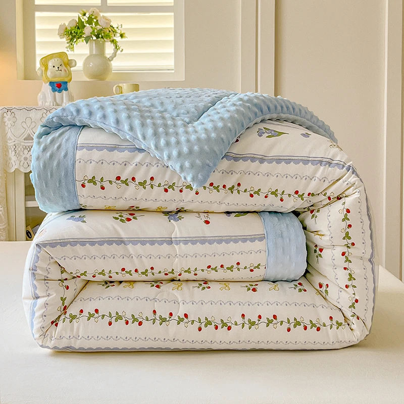 纯棉母婴级全棉印花豆豆被加厚冬被春秋被芯单双人学生宿舍可机洗