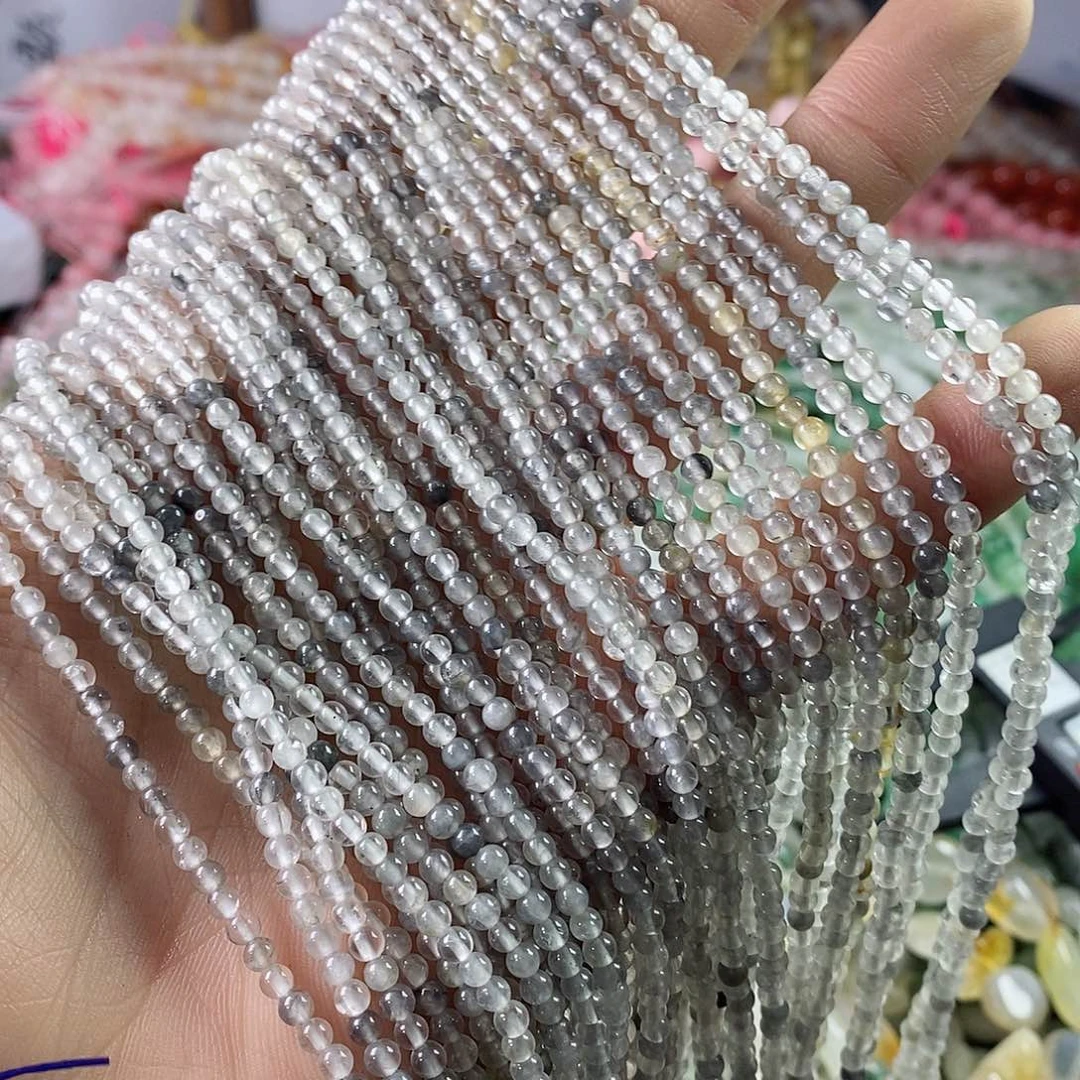 玛瑙/玉髓珠宝半成品合金一条天然3mm云雾水晶圆珠