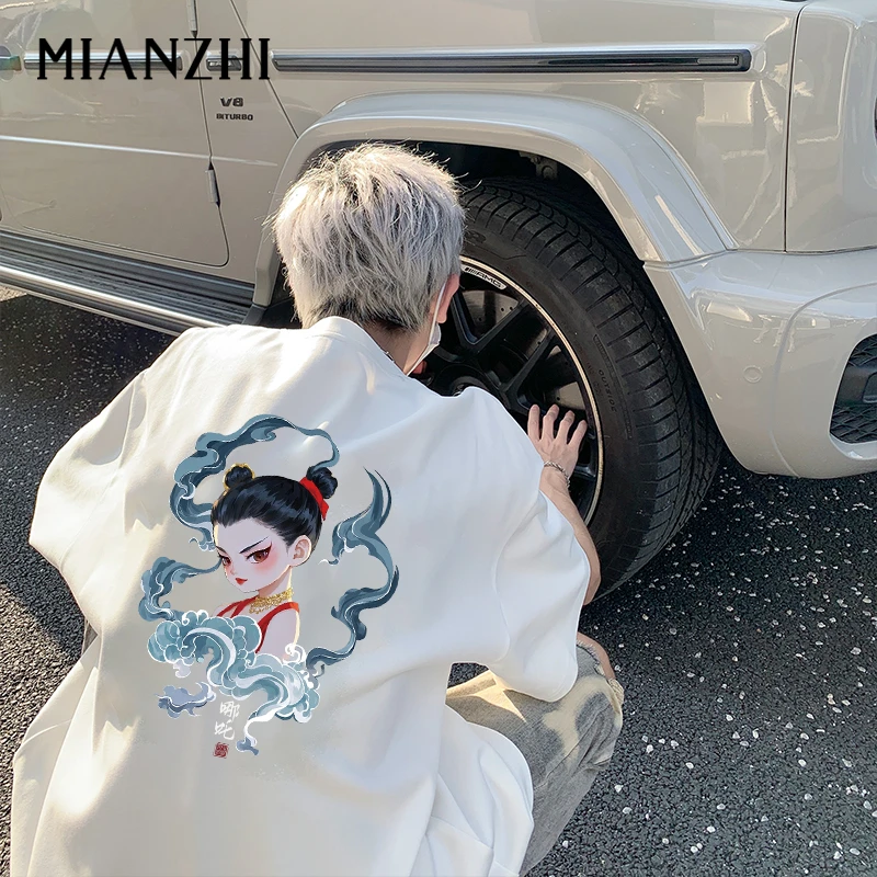 棉致网红爆款哪吒国潮夏季短袖T恤男卡通动漫潮牌周边衣服男款t恤