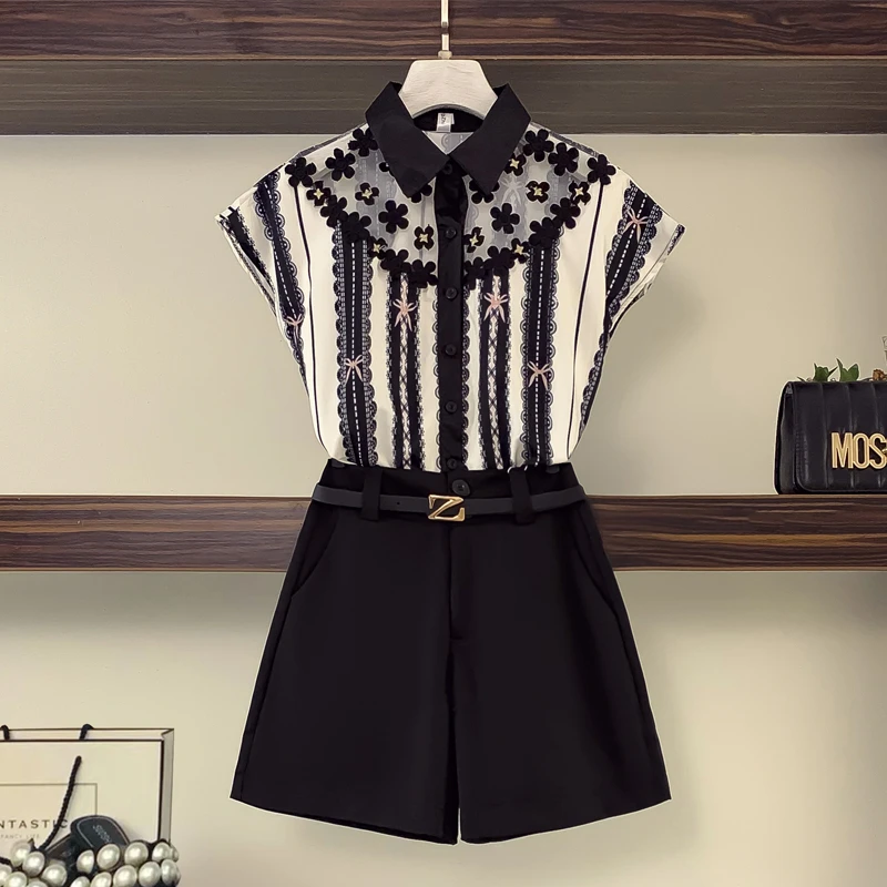 套装2025年新款女透气雪纺上衣配短裤气质洋气减龄夏季女装两件套