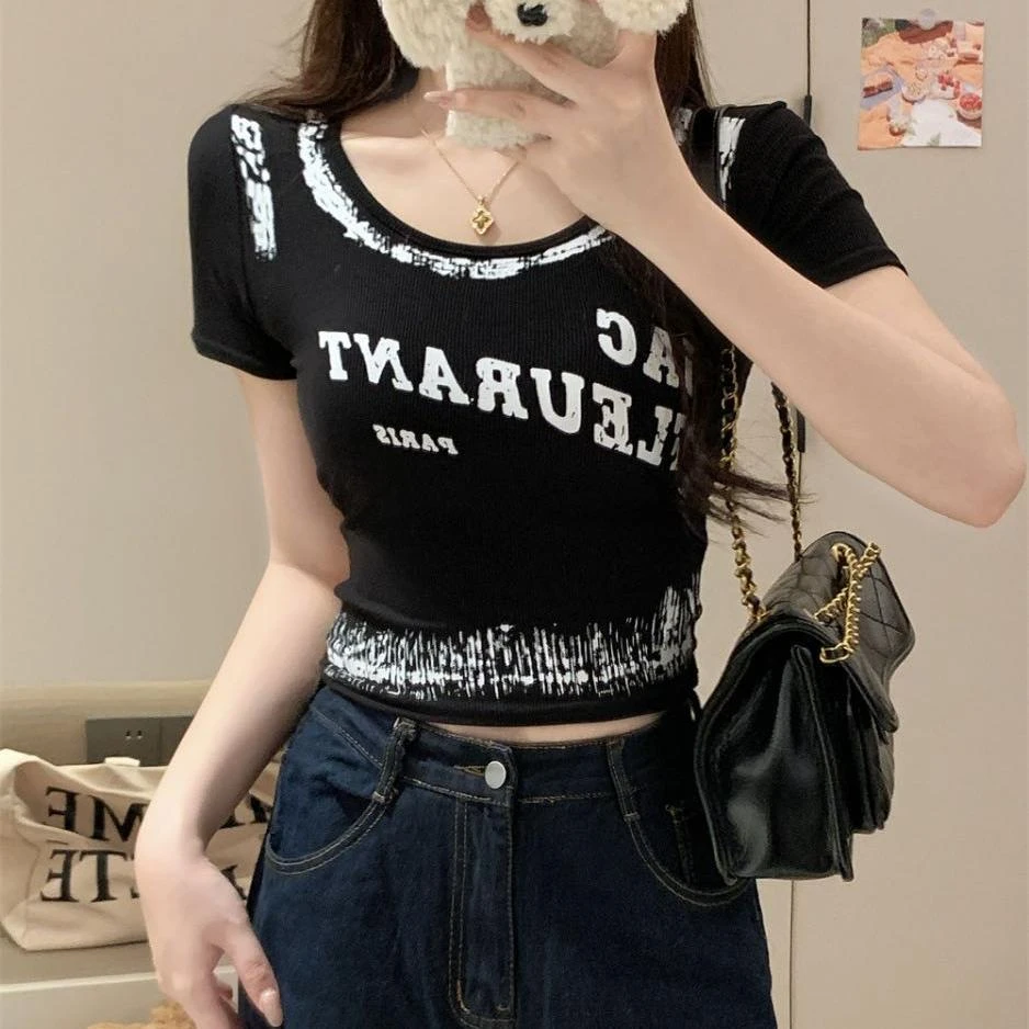 2025夏季纯欲风吊带女带胸垫高弹内搭外穿潮字母印花短款修身上衣