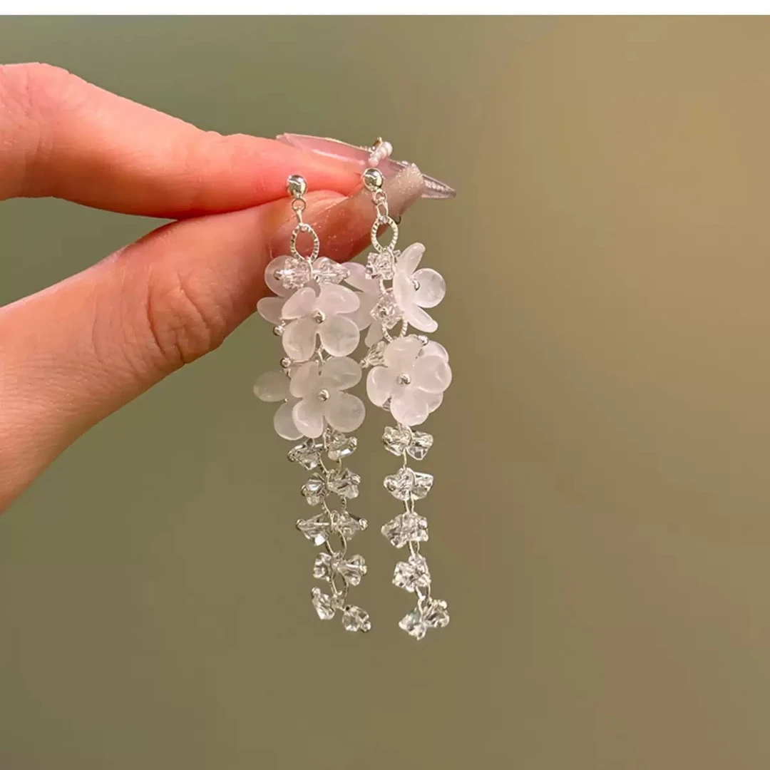 铜合金耳饰 白色朋克长款耳环植物花卉简约欧美原创设计金色女