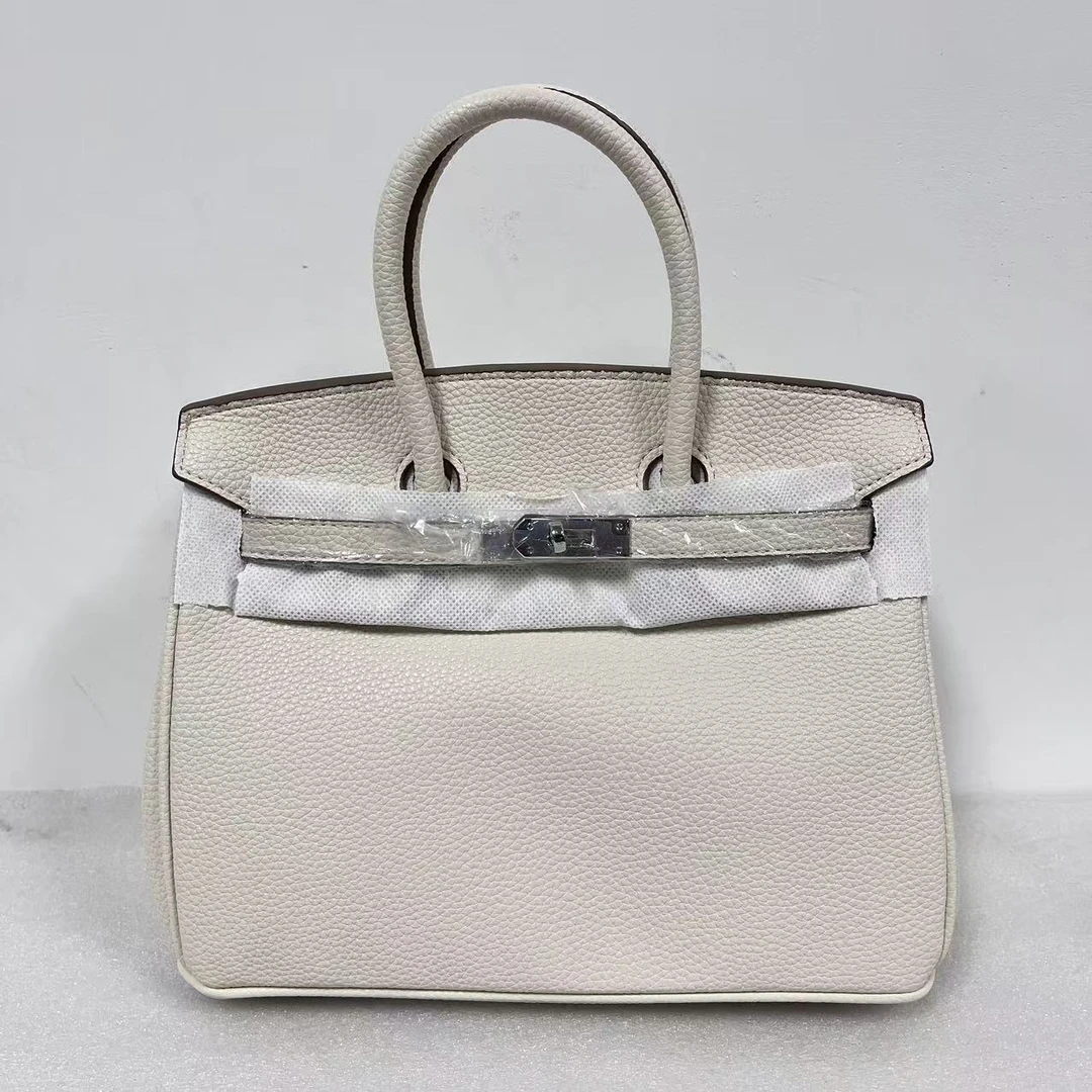 【小裴M】TR-原创小众设计款--白色银扣Birkkin  手提斜挎包-底长25