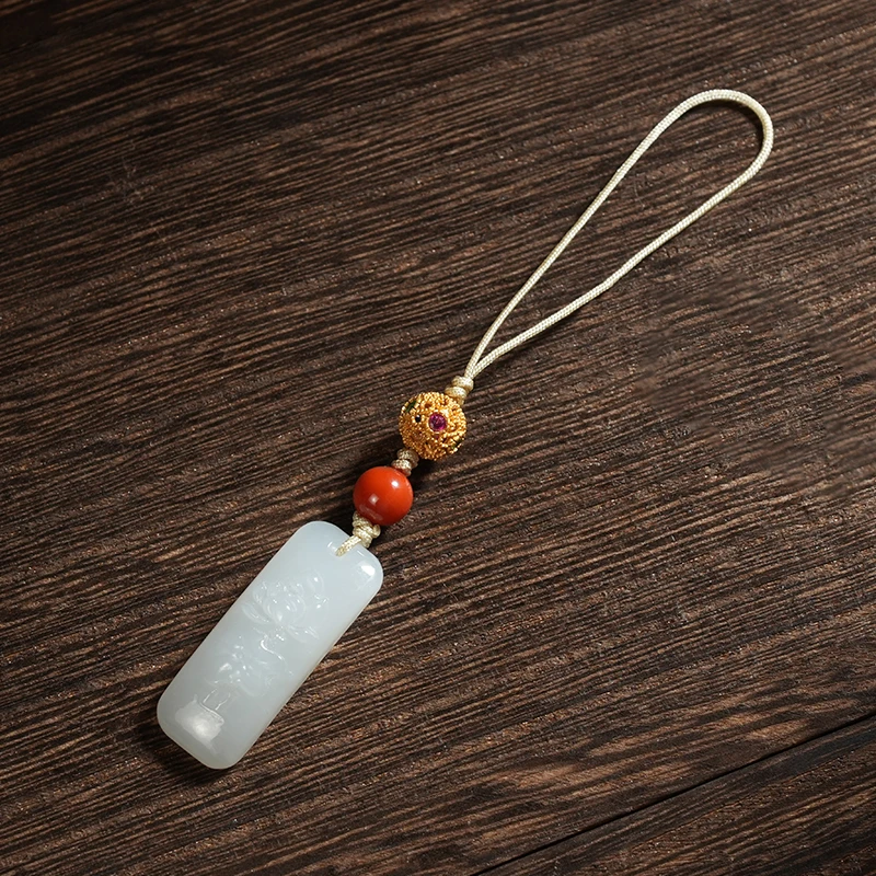 【老掌柜】和田玉/白玉无事牌手机挂件/包挂 M21324