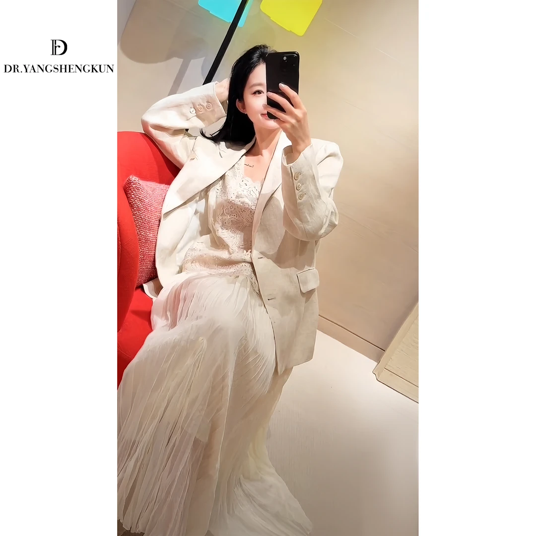 DR杨圣坤2025新款老钱风亚麻薄款宽松休闲西装外套女YM2502-2014