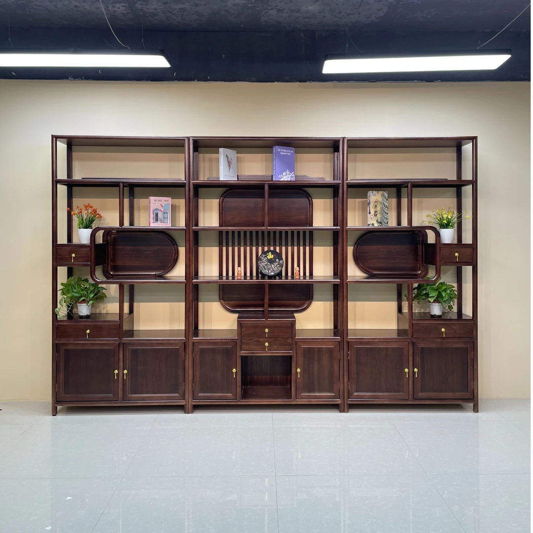 圆月新中式博古架，置物架隔断实木架玄关展示架博古架实木