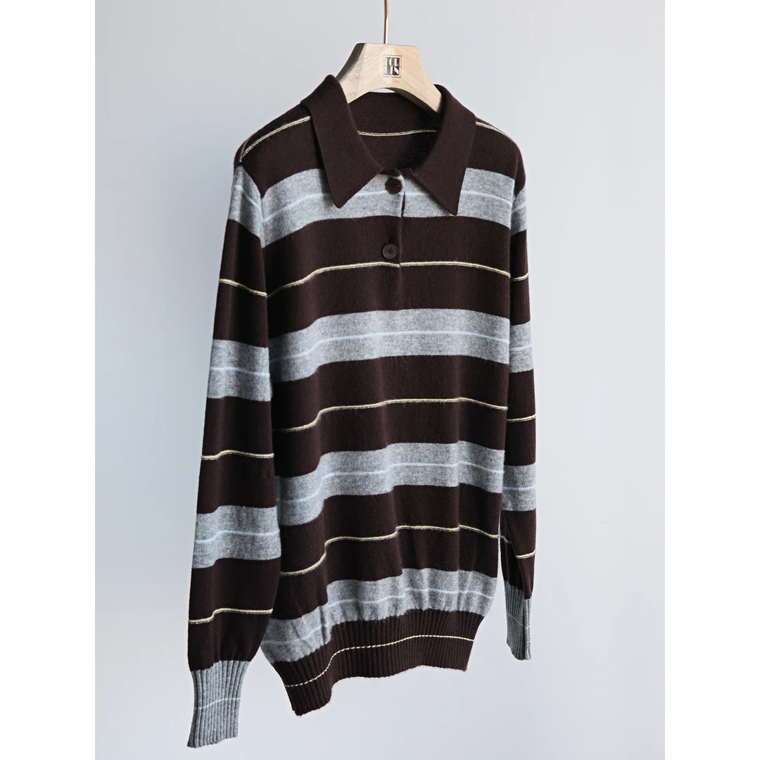 Forlin芙临 MIU系 复古条纹POLO领羊绒羊毛衫毛衣 BZ111016