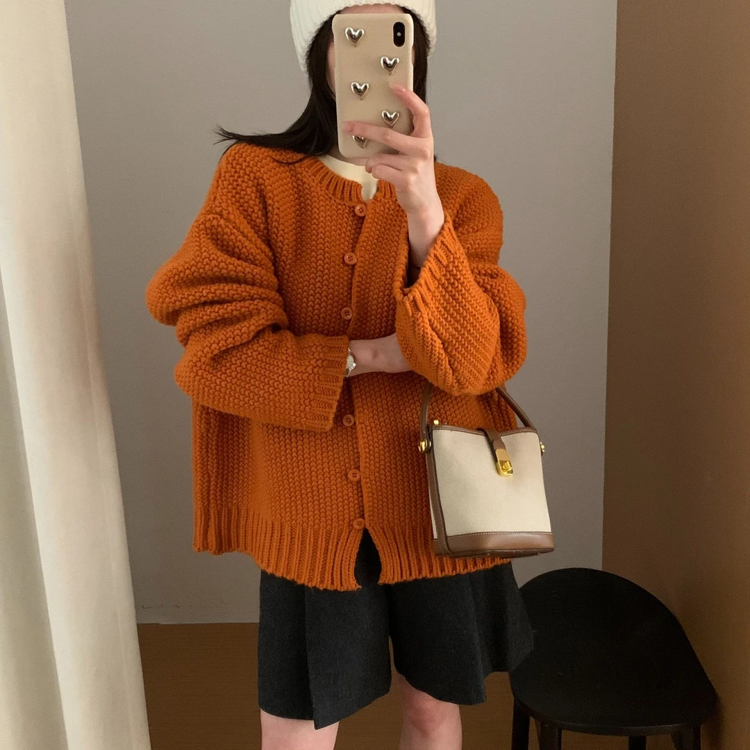 K2544 洛尼脆柿橙 显白橘调秋冬保暖开衫
