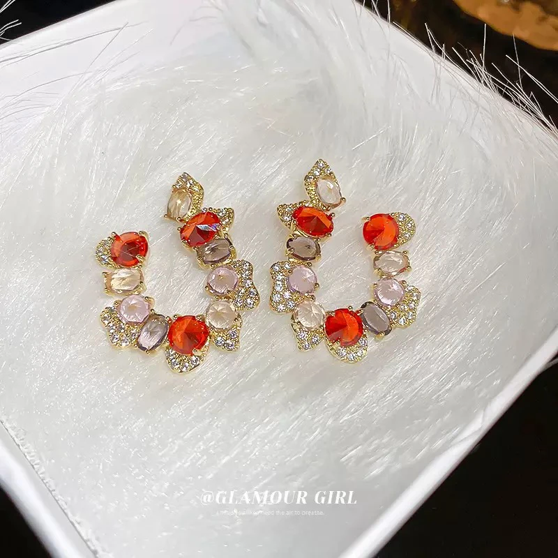 合金合成锆石耳饰 1842【孔雀羽翼】轻奢耳饰