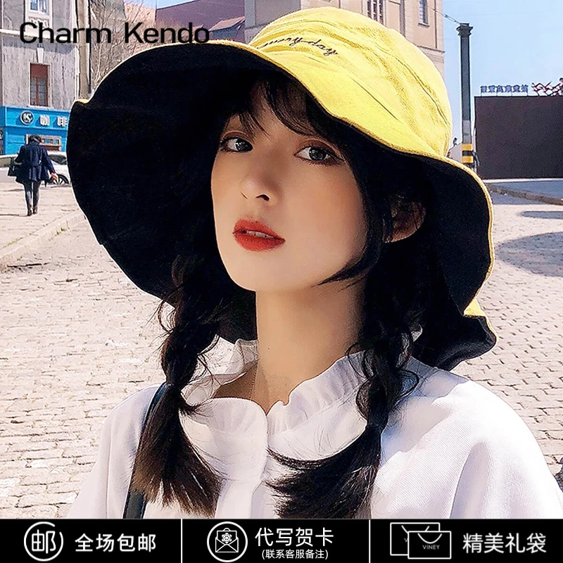 Charm Kendo防晒帽女2025新款双面可用大檐渔夫帽防紫外线遮阳帽