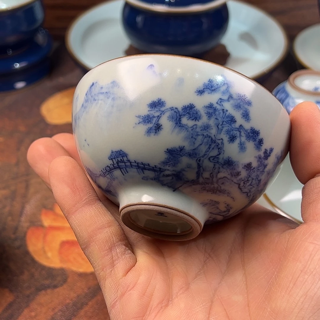 杯 杯天青山水半月杯