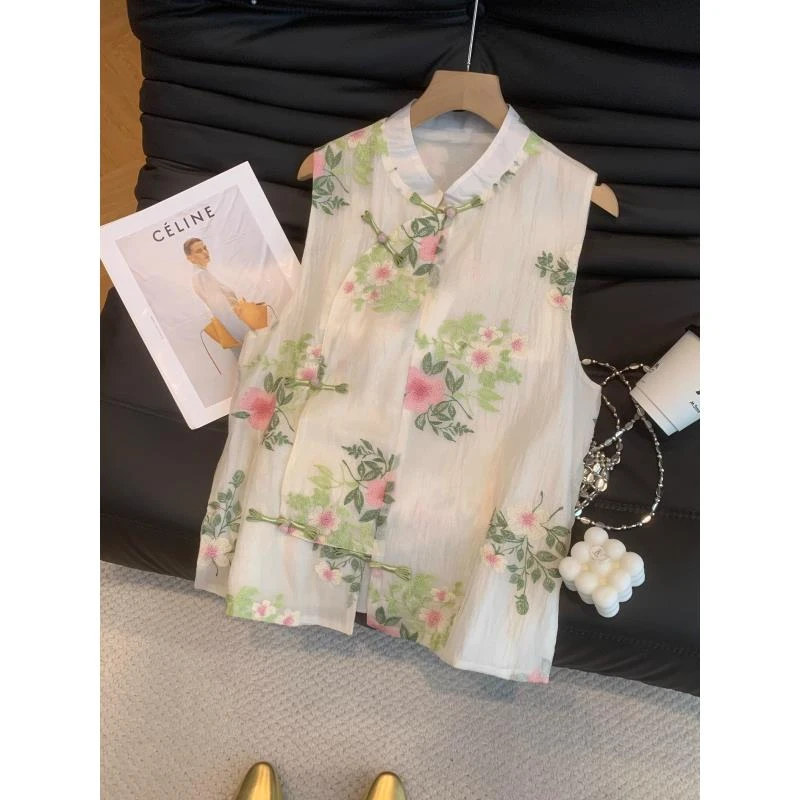 新中式薄款刺绣马甲背心女款2025年夏季新款立领国风气质坎肩上衣