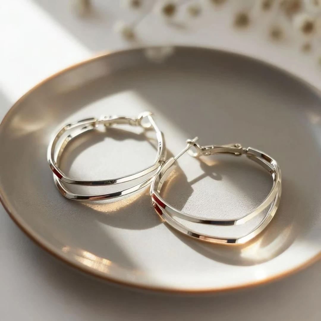 铜合金耳饰 耳扣耳环a149a131欧比雅比法式气质双层菱形耳圈46088