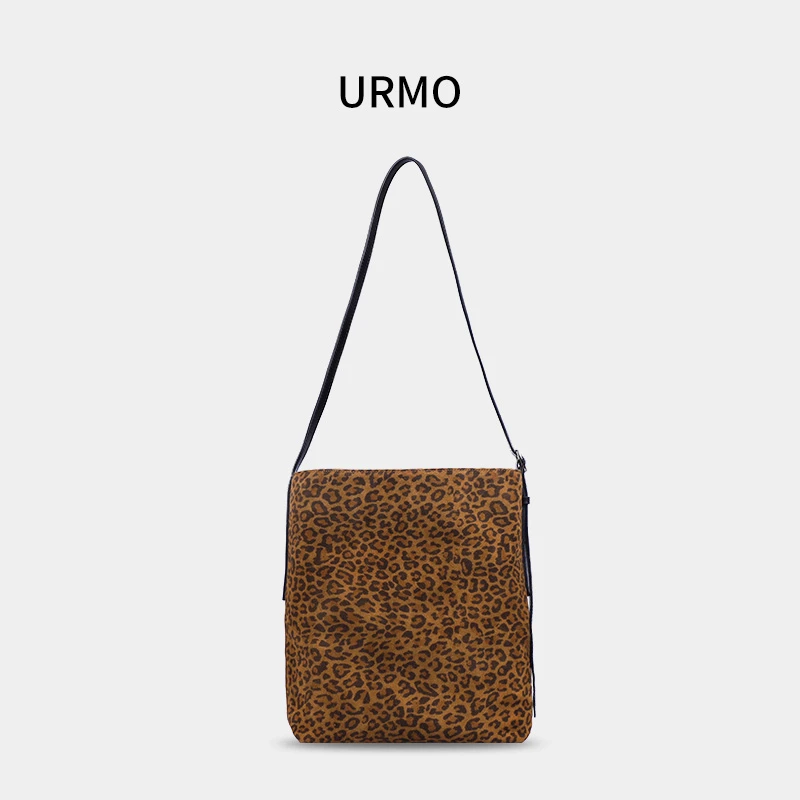 URMO包包女款韩国小众复古豹纹水桶新款高级感通勤单肩包大容量