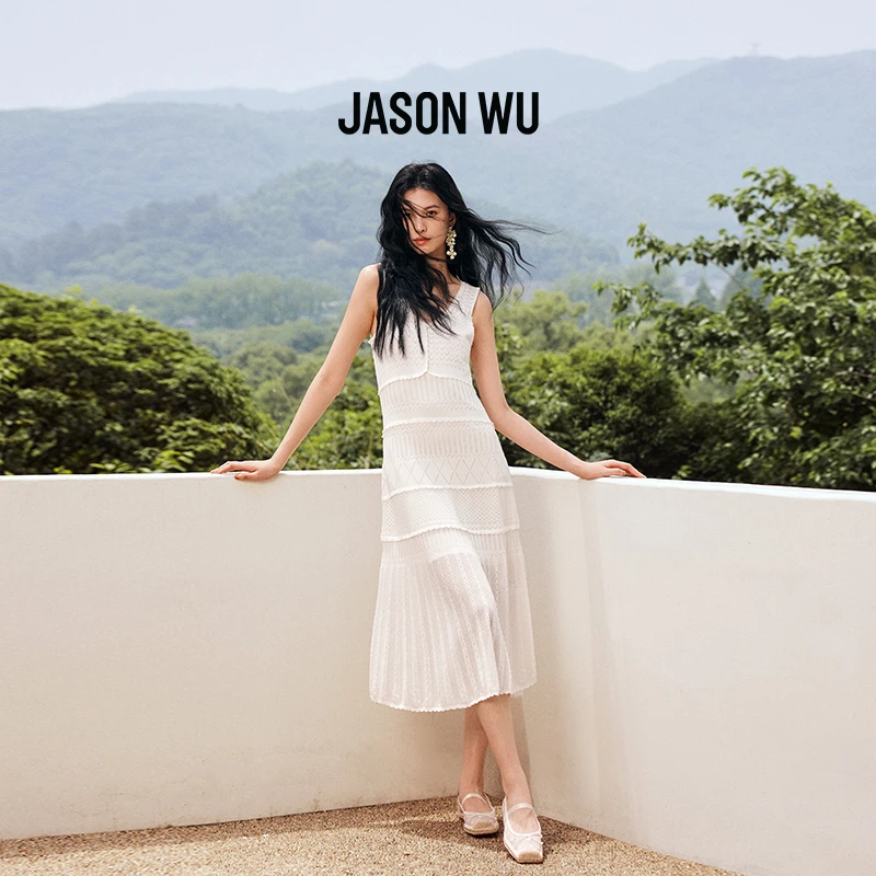 【秋季新品】JASONWU25年新款仿蕾丝挑孔针织裙子知性温婉小众女装
