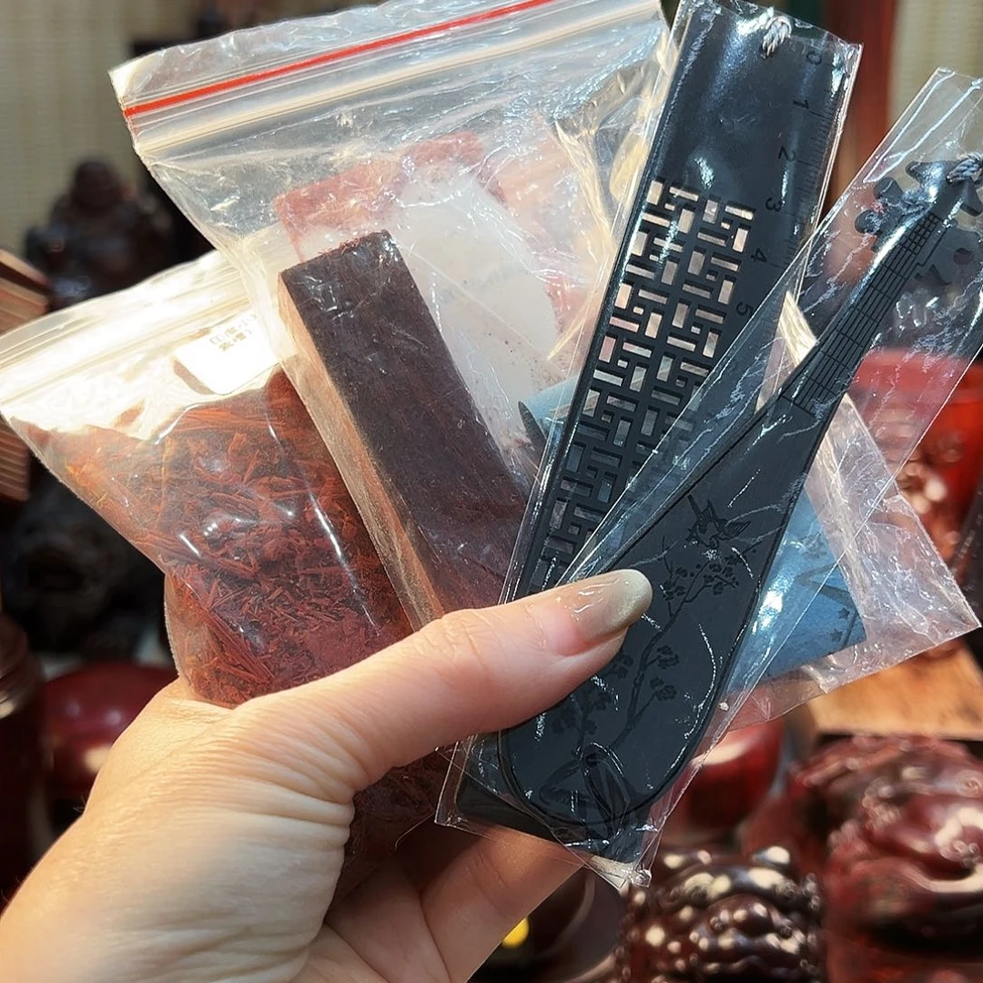 小叶紫檀紫光檀书签2片小叶紫檀粉➕血檀样品