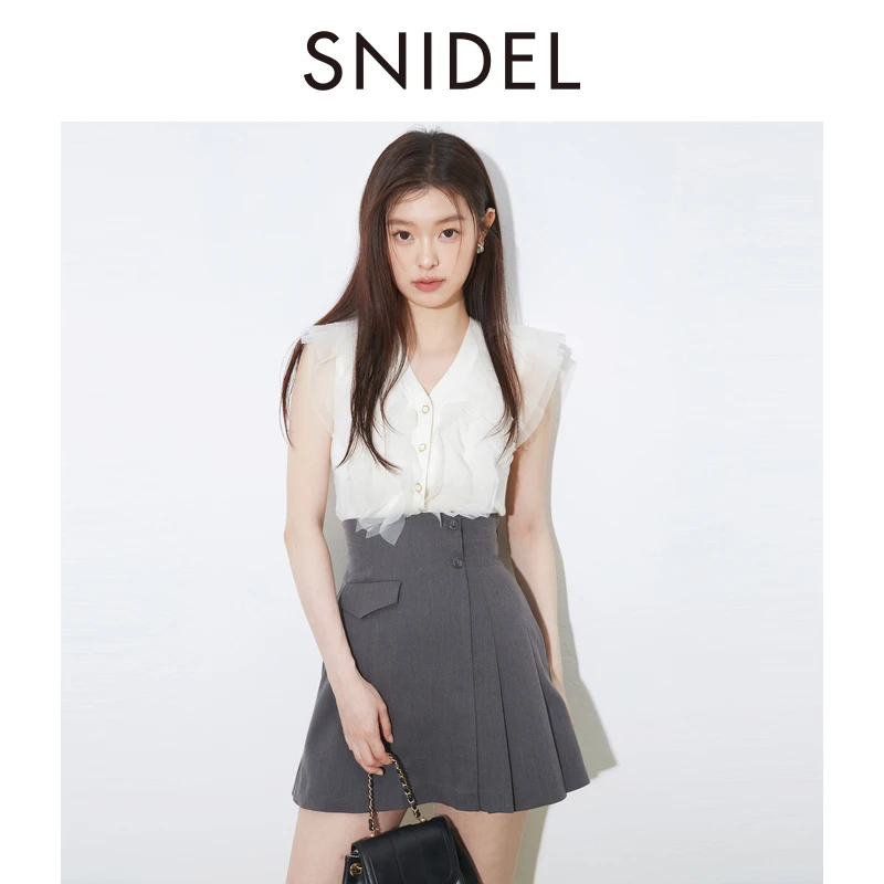 SNIDEL2025春夏新款甜美荷叶边拼接无袖针织衫SWNT254116