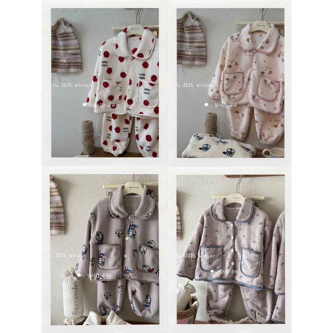 【艾柚】25韩版冬款380克雪尼绒开口儿童女宝家居服套装IU147