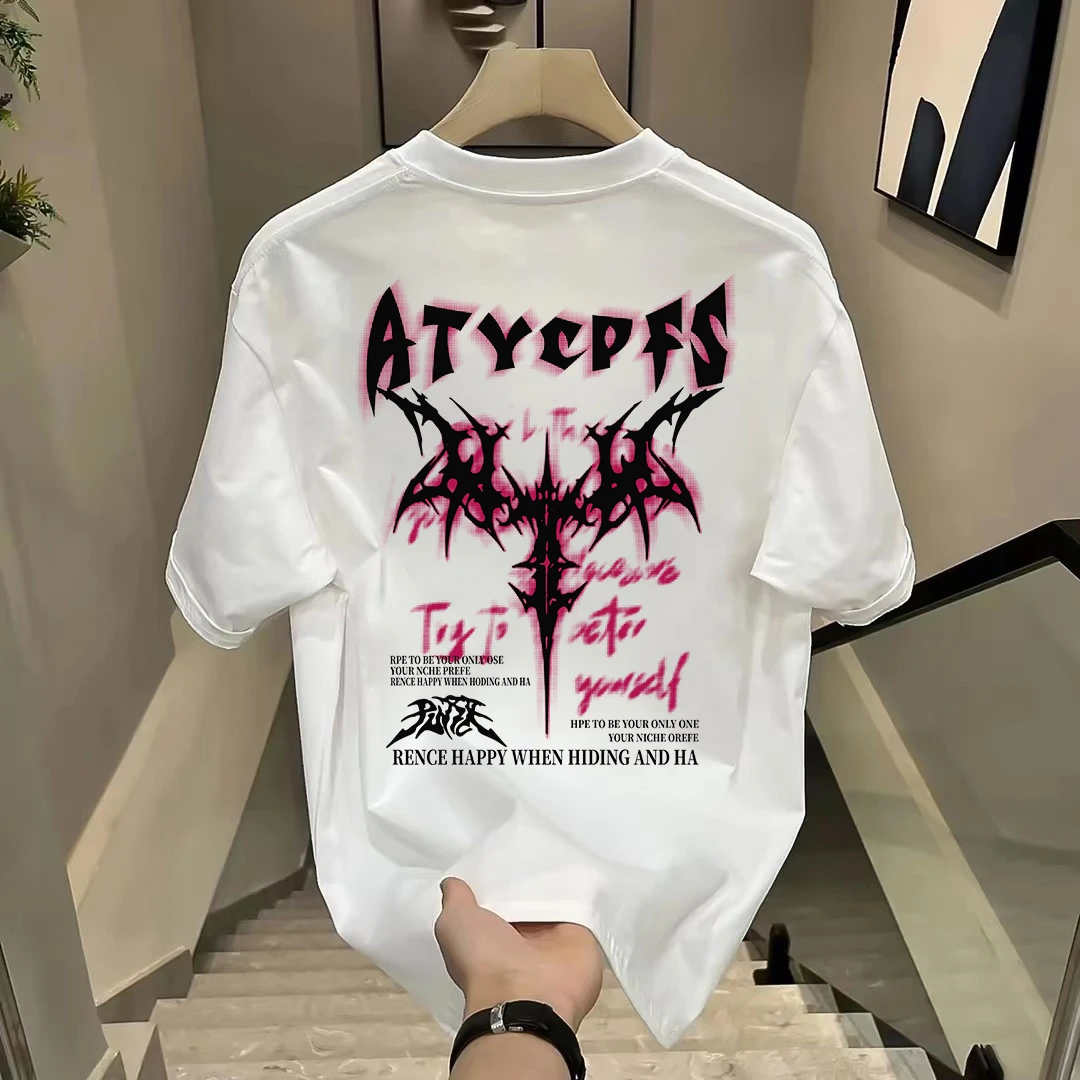 100%纯棉重磅圆领短袖复古印花ins潮牌T恤夏季2025新款半袖男装LL