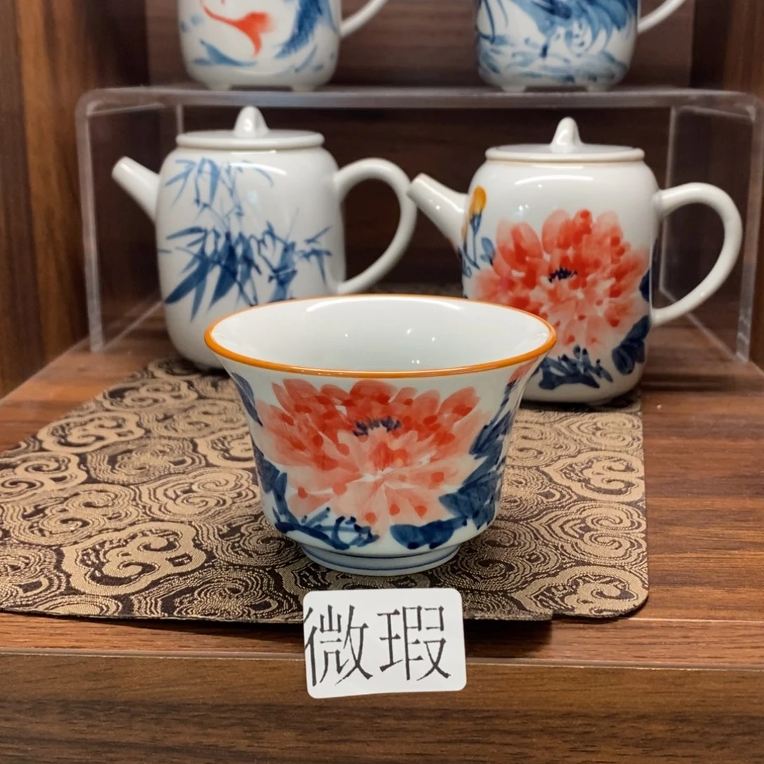 釉下手绘茶具微瑕手工绘制