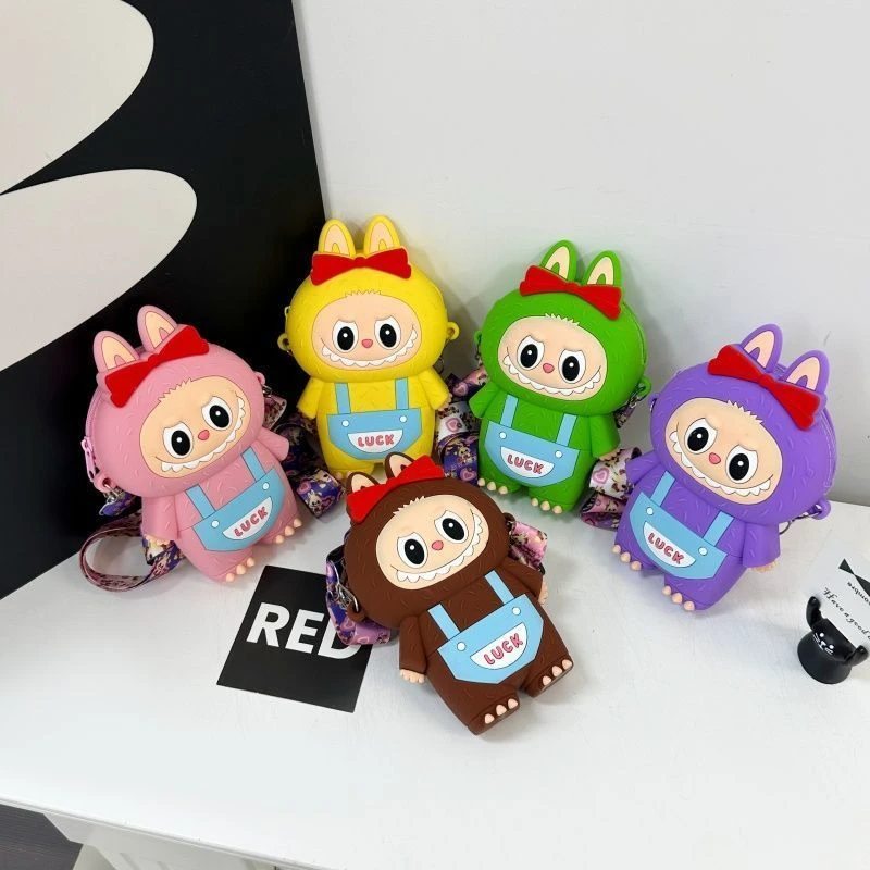 新款拉布布斜挎包包卡通可爱斜挎包男女儿童零钱包学生硅胶钥匙包
