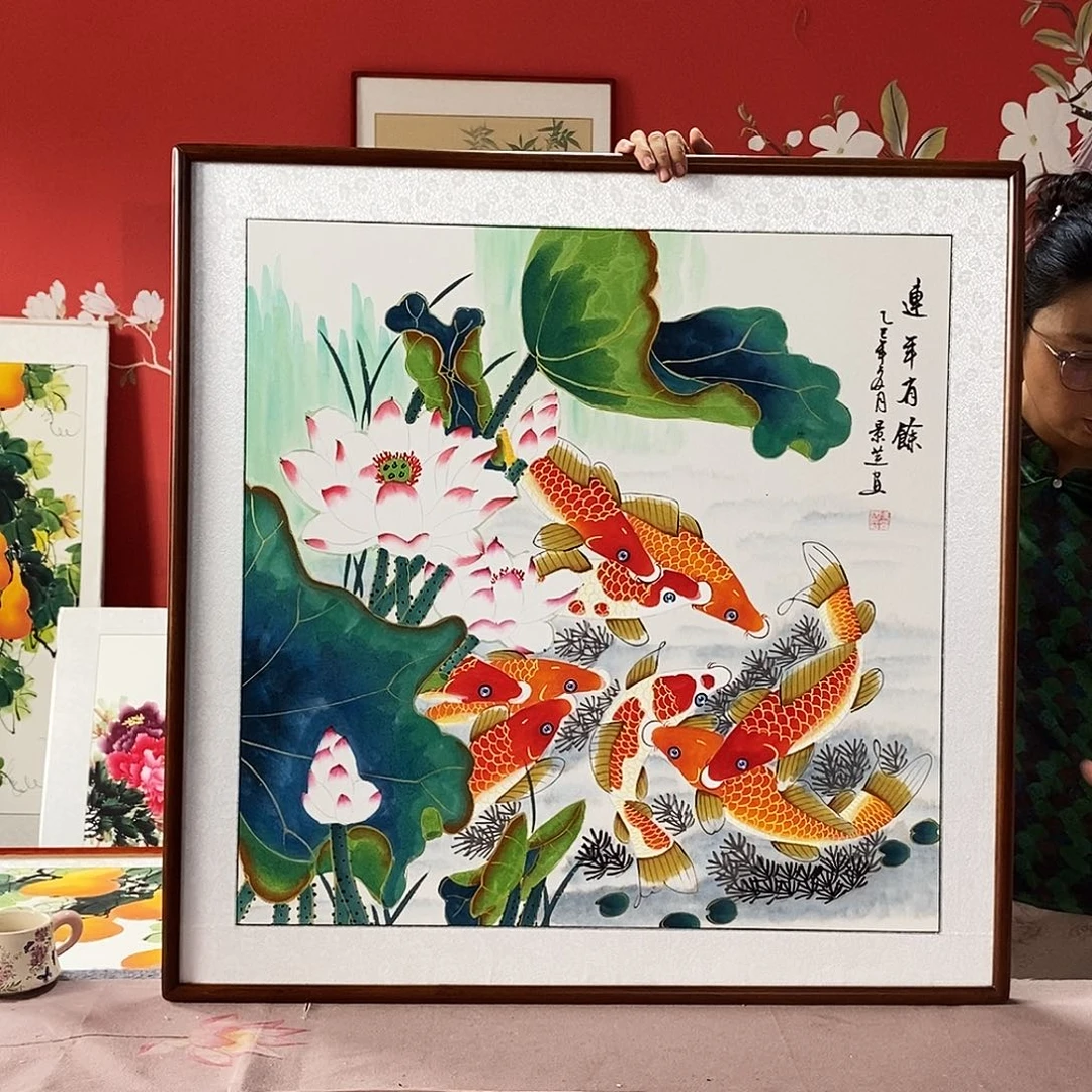 国画手写手绘带框包邮82✖️82国画作品