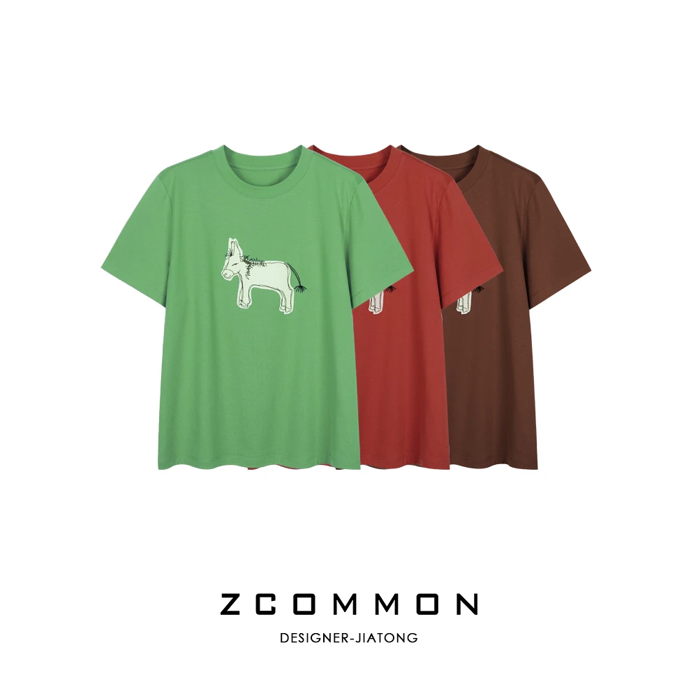 Z common【小毛驴】夏季圆领拼贴时尚复古休闲百搭简约T恤 2502080