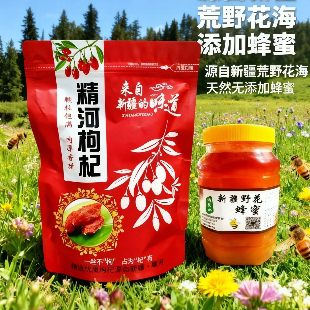 蜂蜜枸杞黑蜂蜜红枸杞百花蜜高原蜜新疆伊犁健康食品