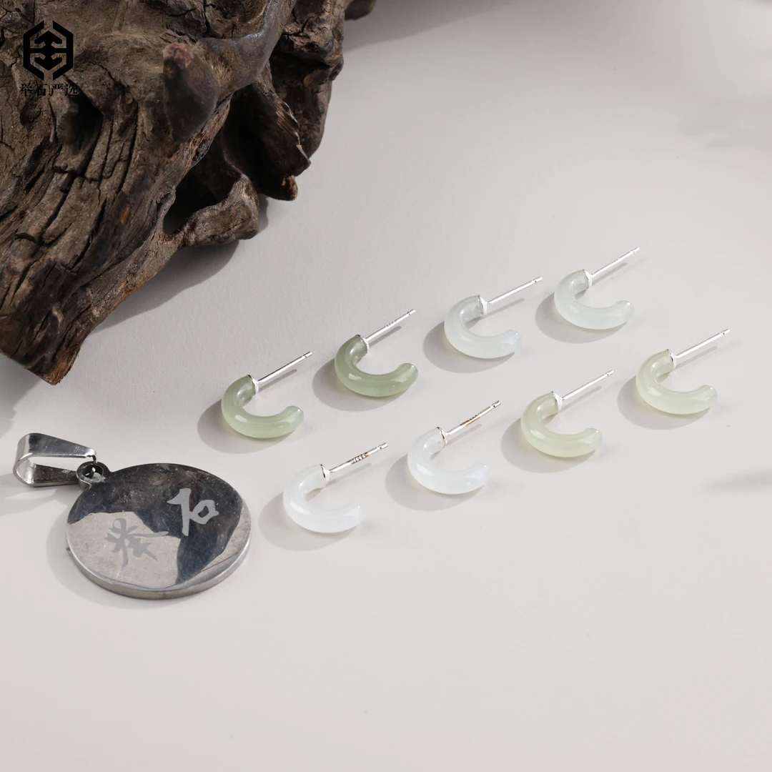 【举石严选】H1216-1980-11和田玉足银999耳饰（一对/多样性发）M