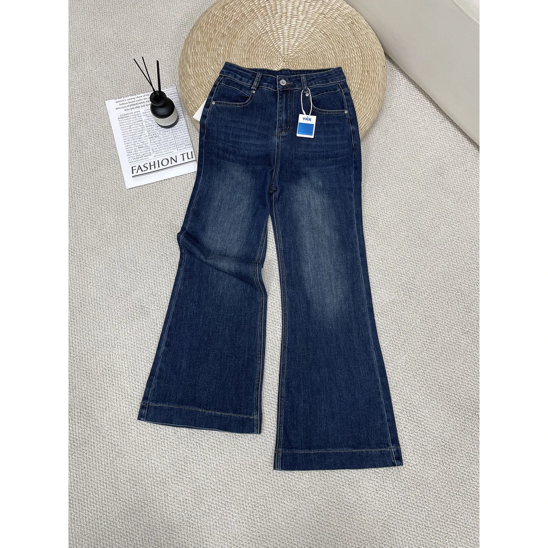 大弹力深蓝色牛仔喇叭裤5901