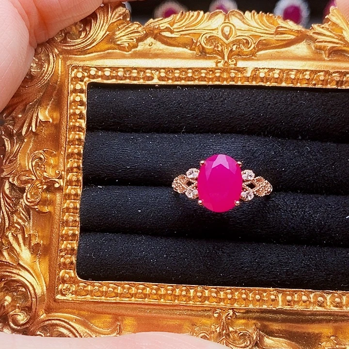 红宝石戒指银S925镶嵌