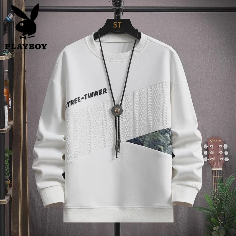 花花公子卫衣男春秋季2024新款潮牌拼接长袖打底衫宽松潮流休闲圆
