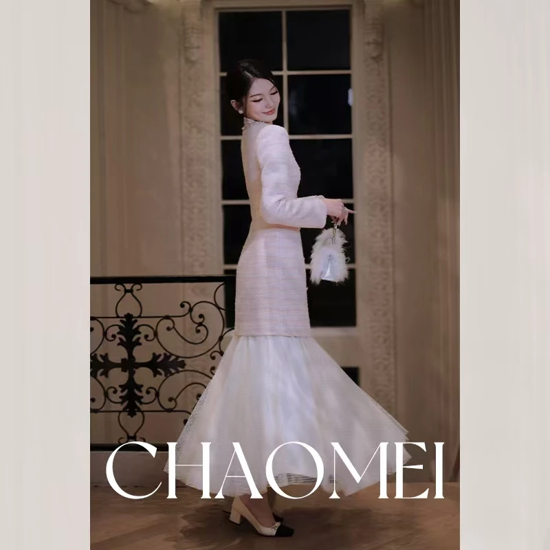 冯（CHAOMEI【樱花粉】粉色原创设计法式蝴蝶结连衣裙甜美优雅连衣裙