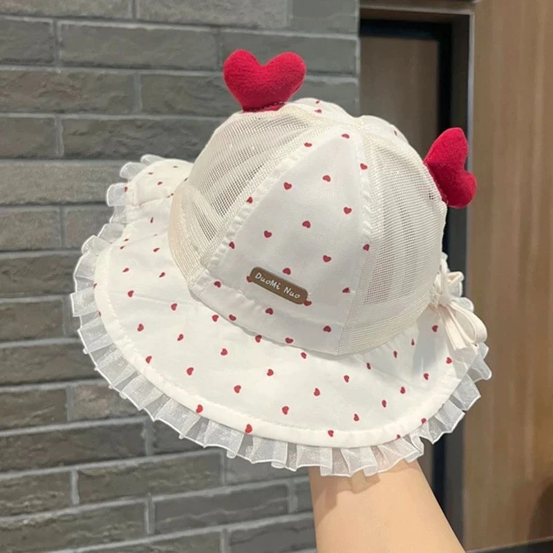 婴儿帽子夏季薄款大帽檐遮阳渔夫帽网眼凉帽女宝宝出游小月龄盆帽