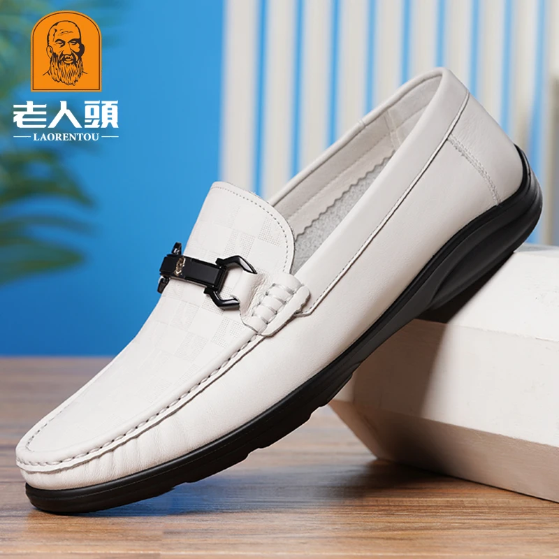 老人头休闲乐福鞋男士春夏季懒人鞋真皮透气男鞋软底一脚蹬豆豆鞋