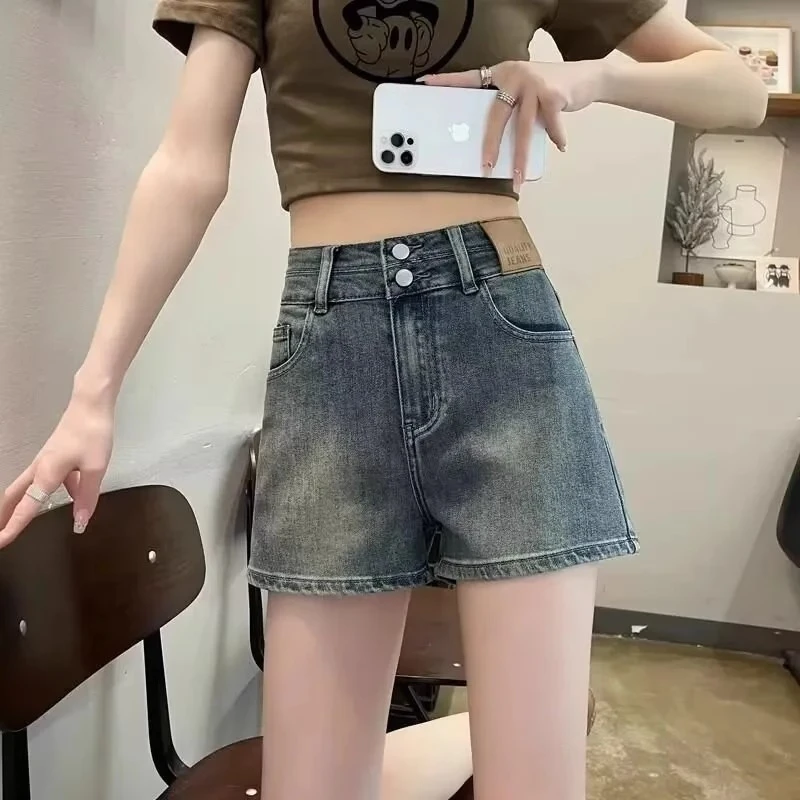 复古直筒牛仔短裤夏季胖MM大码女装显瘦小个子休闲高腰阔腿热裤子