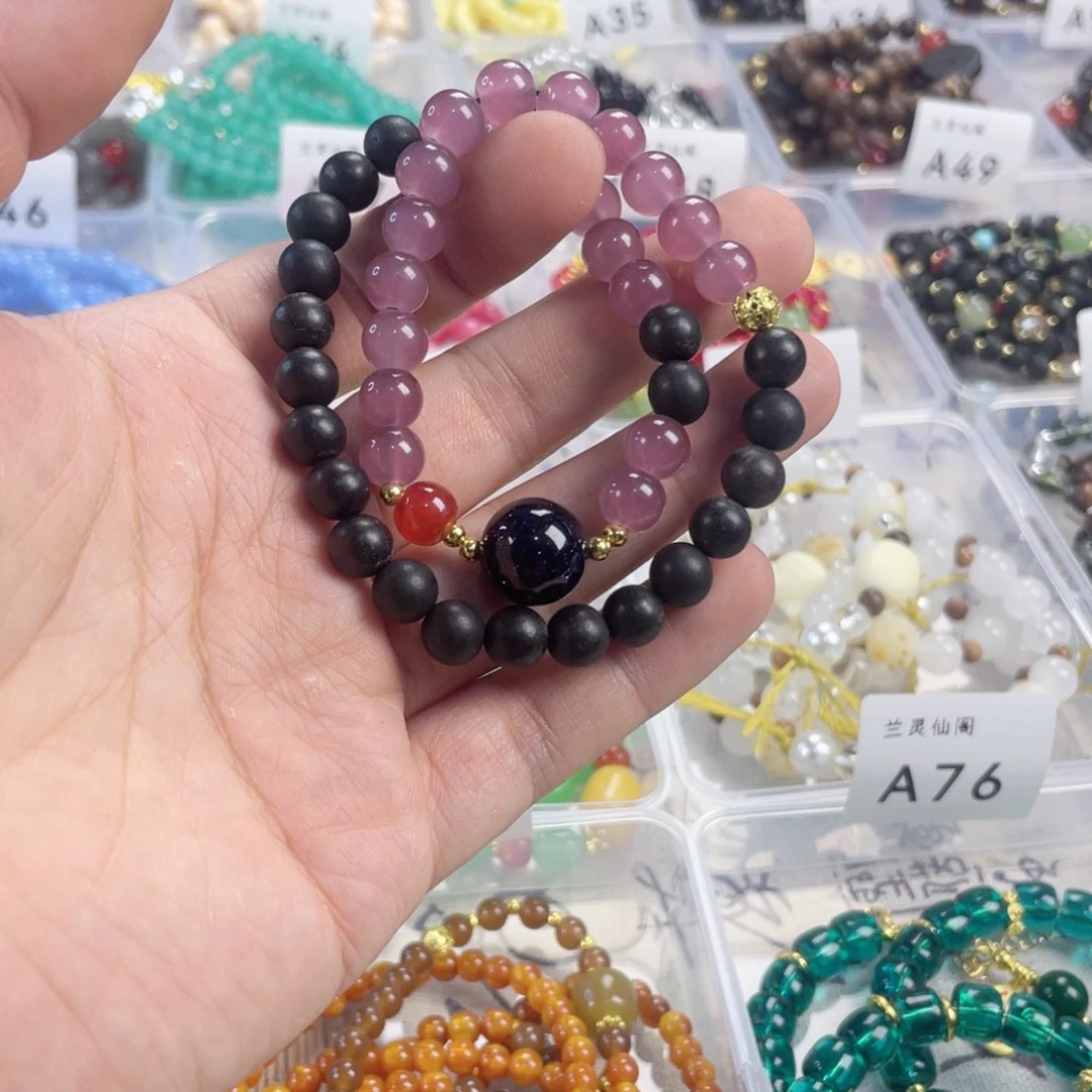 檀香紫檀（小叶紫檀）手串银S925镀金镶嵌