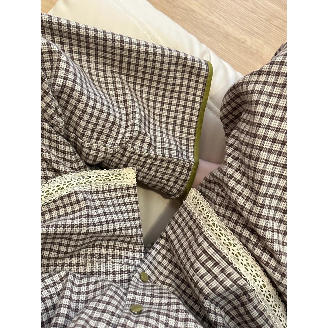 【复古格子】韩版系带娃娃领长袖睡衣女春秋款2025套装可出门家居服