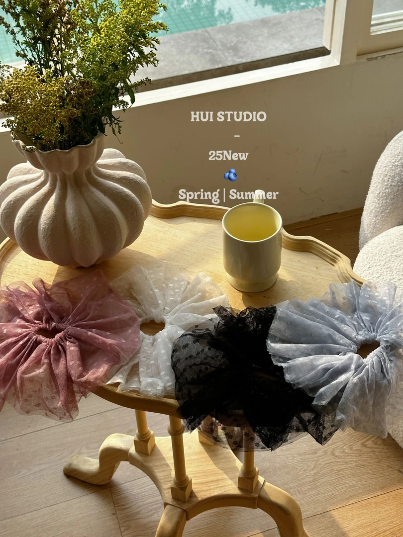 【HuiHui】蕾丝发圈网纱波点超仙少女马尾高级感头绳（A1820)